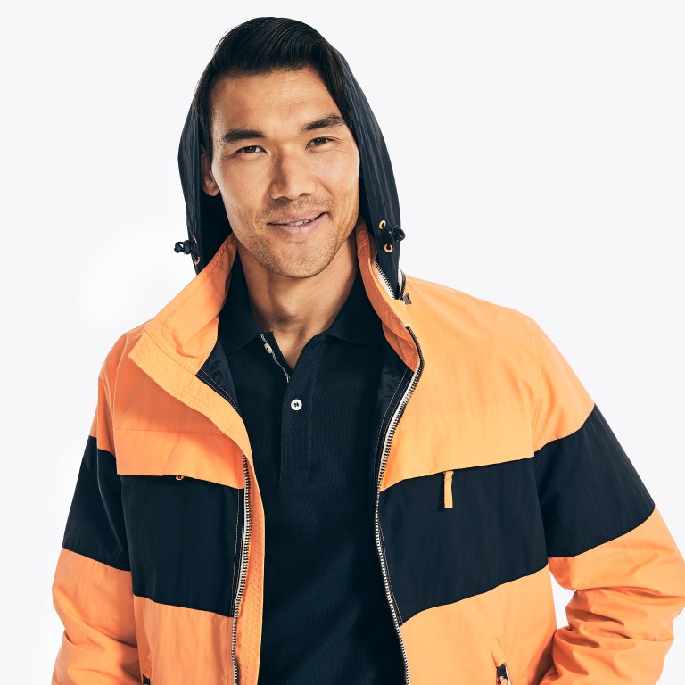Cheap Nautica Jackets Mens Colorblock Hooded Orange
